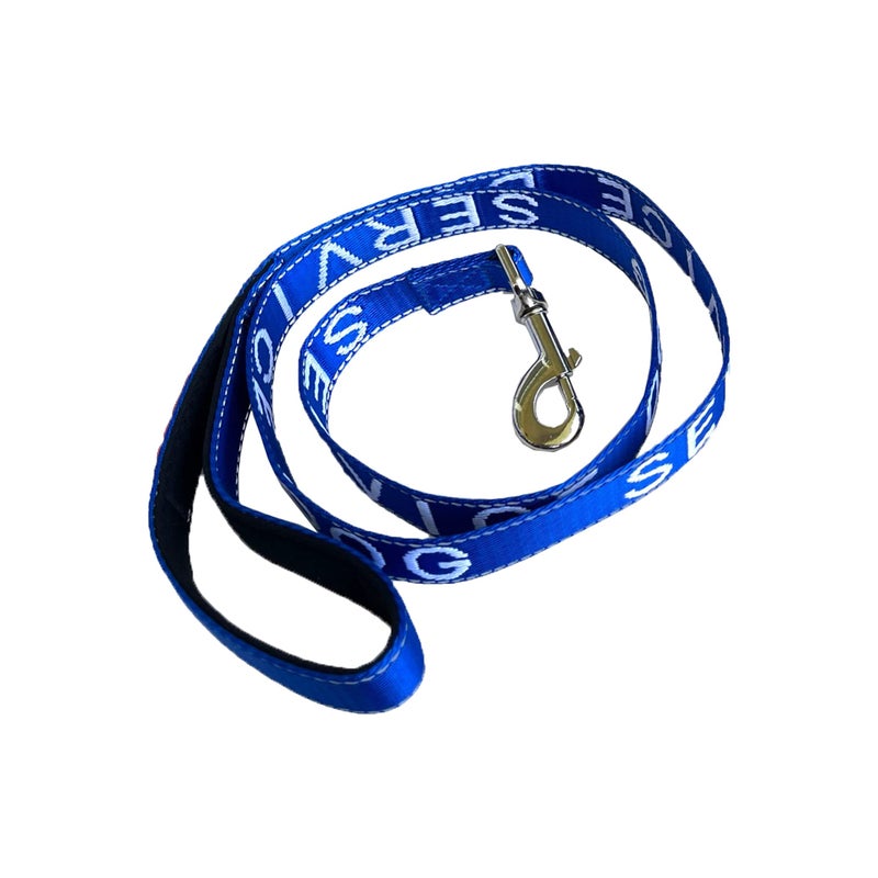 Albcorp Service Dog Leash - Embroidered- with Padded Neoprene Handle and Reflective Threads, 4 Feet, for Harnesses, Vests or Collars. Blue - Image 1